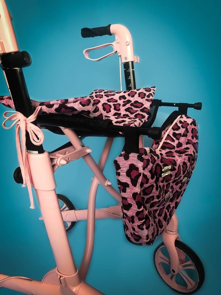 Close up of the leopard print bag and seat cover