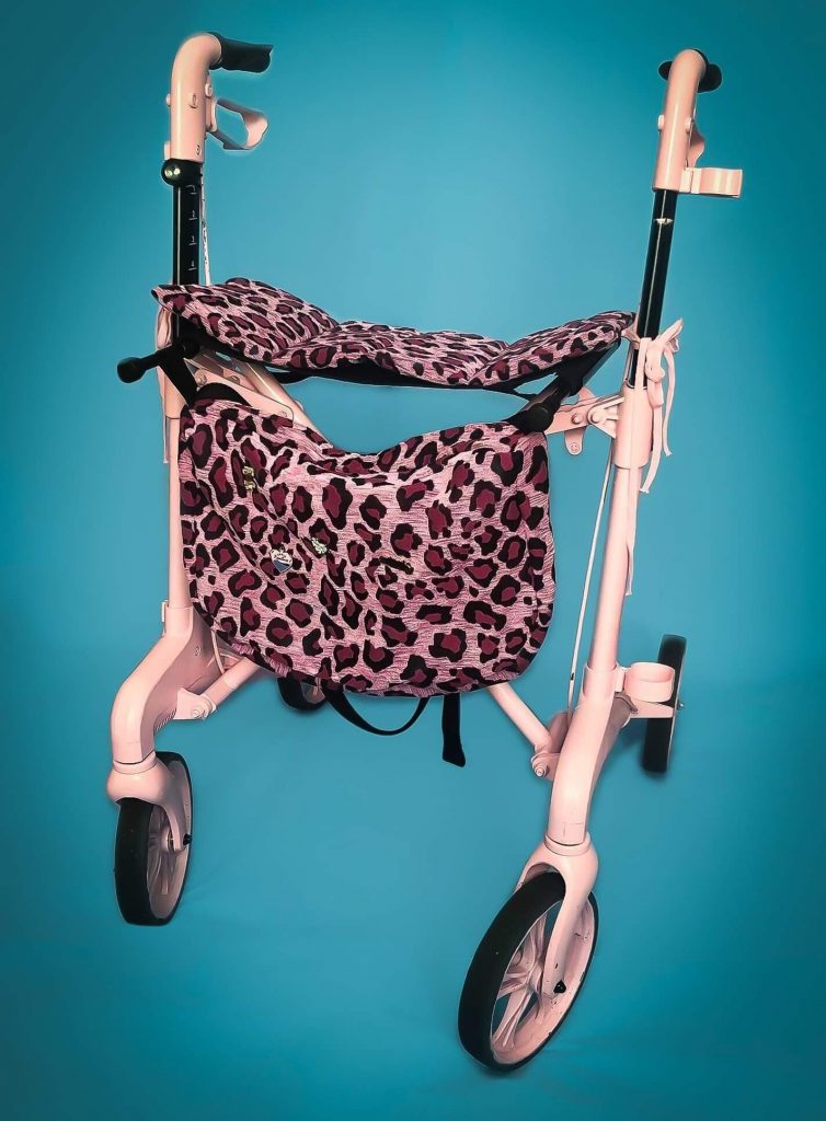 Hannah's leopard print and bubble gum pink walker