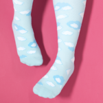 cloud compression socks. Baby blue socks with white cloud pattern