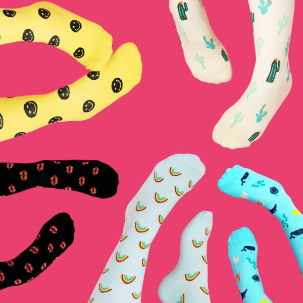 five legs wearing compressions meeting in the middle